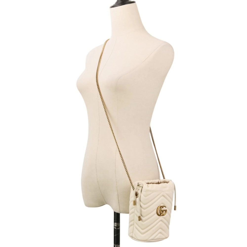 GUCCI Authentic White Leather GG Marmont Shoulder Bag - Picture 12 of 13